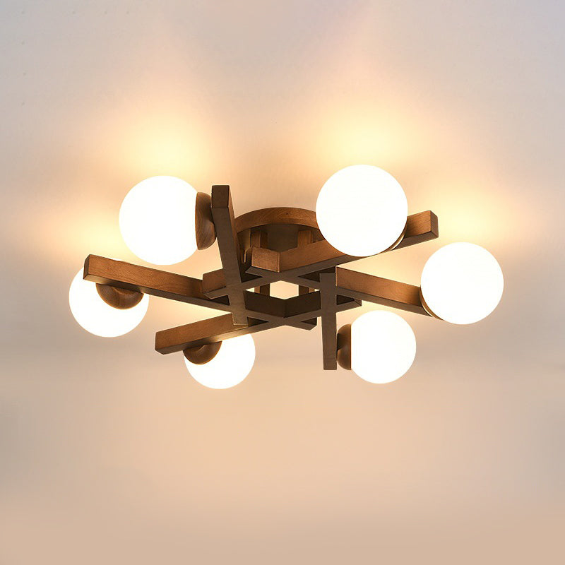 New Chinese Style Wooden Ceiling Light Ball Shape Shade Ceiling Lamp for Living Room