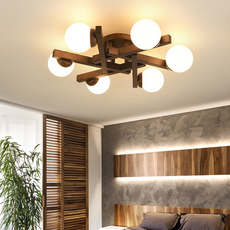 New Chinese Style Wooden Ceiling Light Ball Shape Shade Ceiling Lamp for Living Room