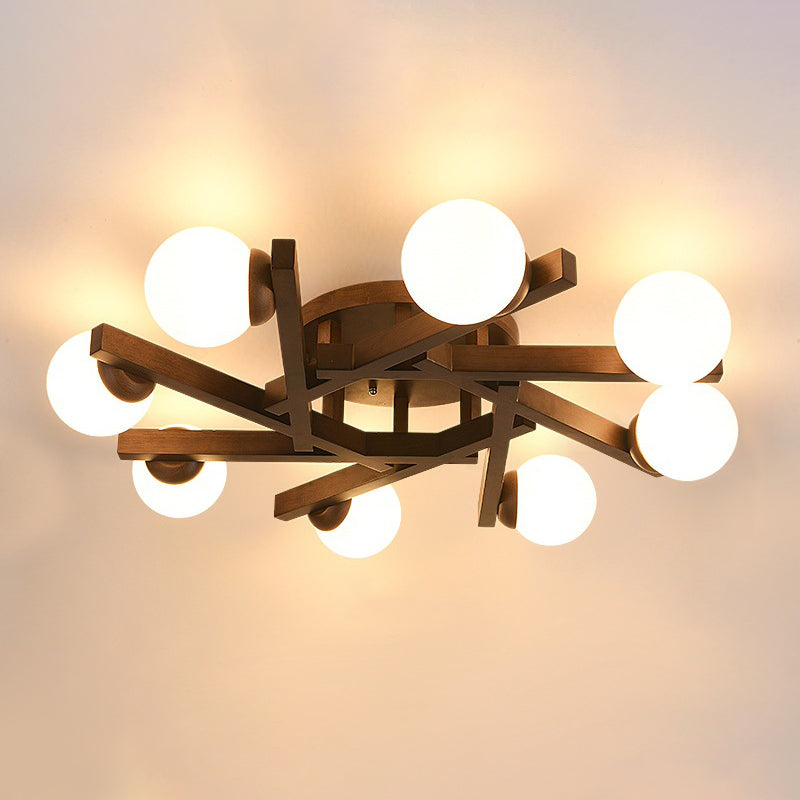 New Chinese Style Wooden Ceiling Light Ball Shape Shade Ceiling Lamp for Living Room