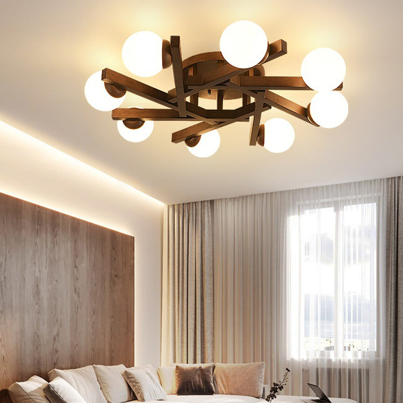 New Chinese Style Wooden Ceiling Light Ball Shape Shade Ceiling Lamp for Living Room