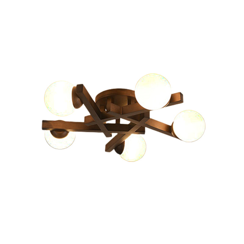 New Chinese Style Wooden Ceiling Light Ball Shape Shade Ceiling Lamp for Living Room