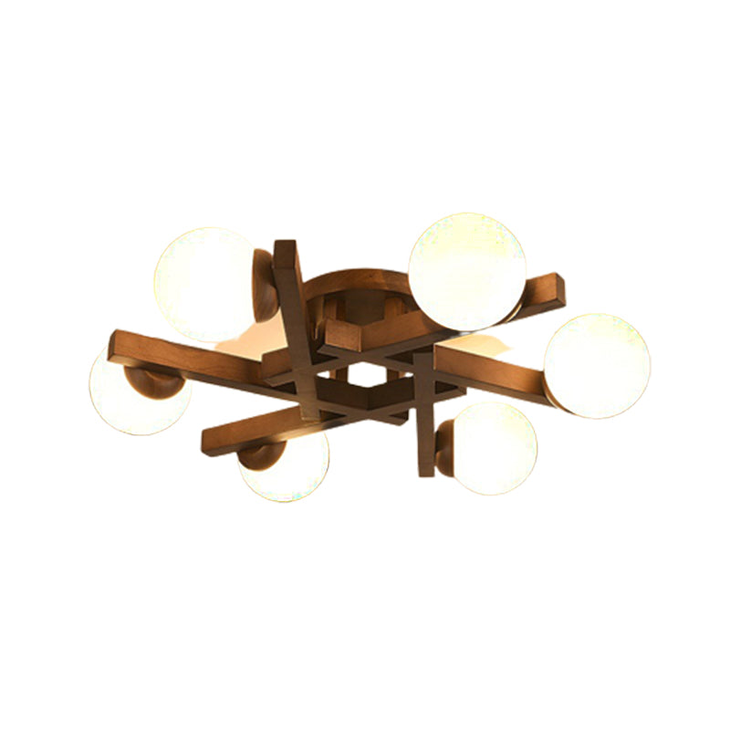 New Chinese Style Wooden Ceiling Light Ball Shape Shade Ceiling Lamp for Living Room