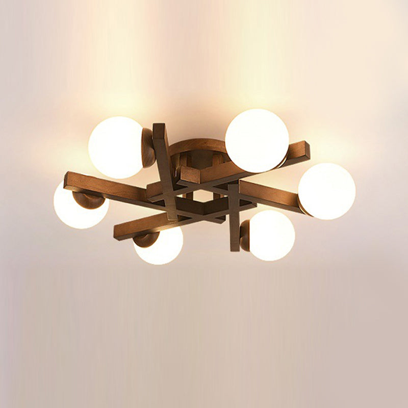 New Chinese Style Wooden Ceiling Light Ball Shape Shade Ceiling Lamp for Living Room