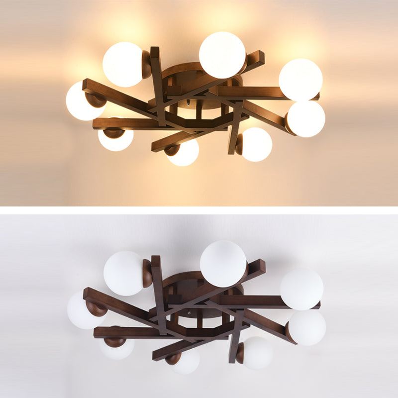 New Chinese Style Wooden Ceiling Light Ball Shape Shade Ceiling Lamp for Living Room