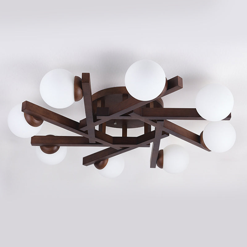 New Chinese Style Wooden Ceiling Light Ball Shape Shade Ceiling Lamp for Living Room