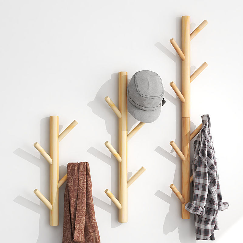 Modern Nordic Coat Hanger Wooden Entryway Kit Wall-Mounted Coat Rack Hooks