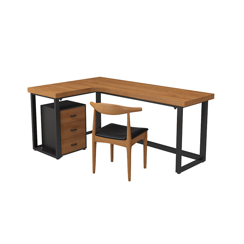 L-Shape Fixed Writing Table Industrial Office Desk of Solid Wood