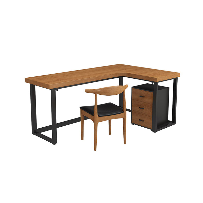 L-Shape Fixed Writing Table Industrial Office Desk of Solid Wood