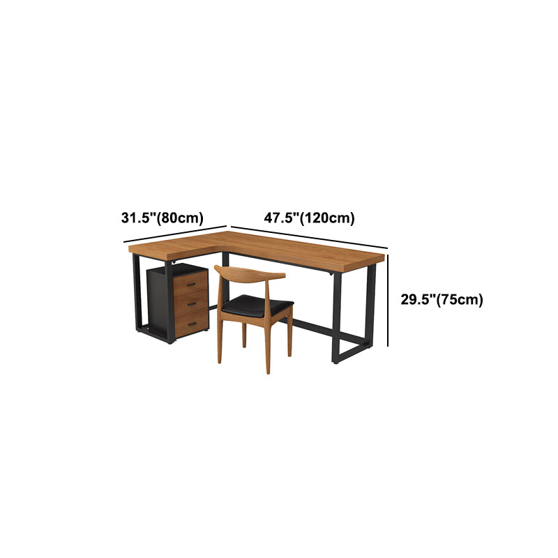 L-Shape Fixed Writing Table Industrial Office Desk of Solid Wood