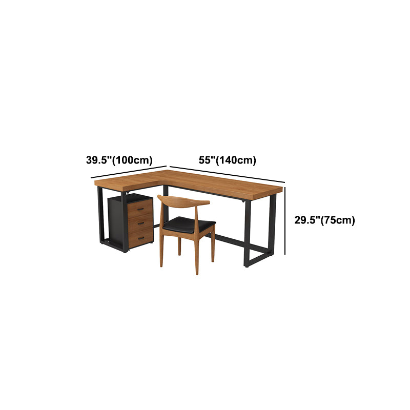 L-Shape Fixed Writing Table Industrial Office Desk of Solid Wood