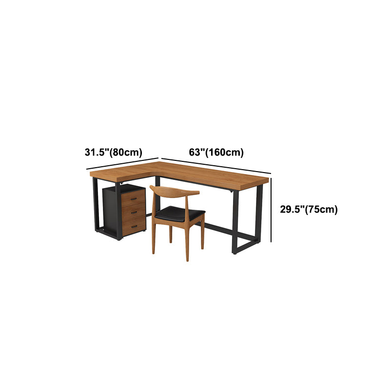 L-Shape Fixed Writing Table Industrial Office Desk of Solid Wood