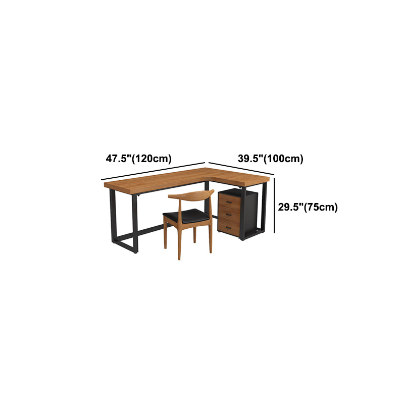 L-Shape Fixed Writing Table Industrial Office Desk of Solid Wood