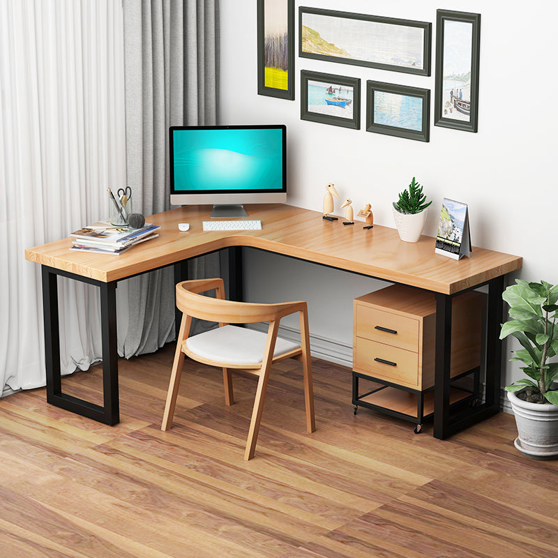 Solid Wood Industrial Office Desk L-Shape Fixed Writing Table