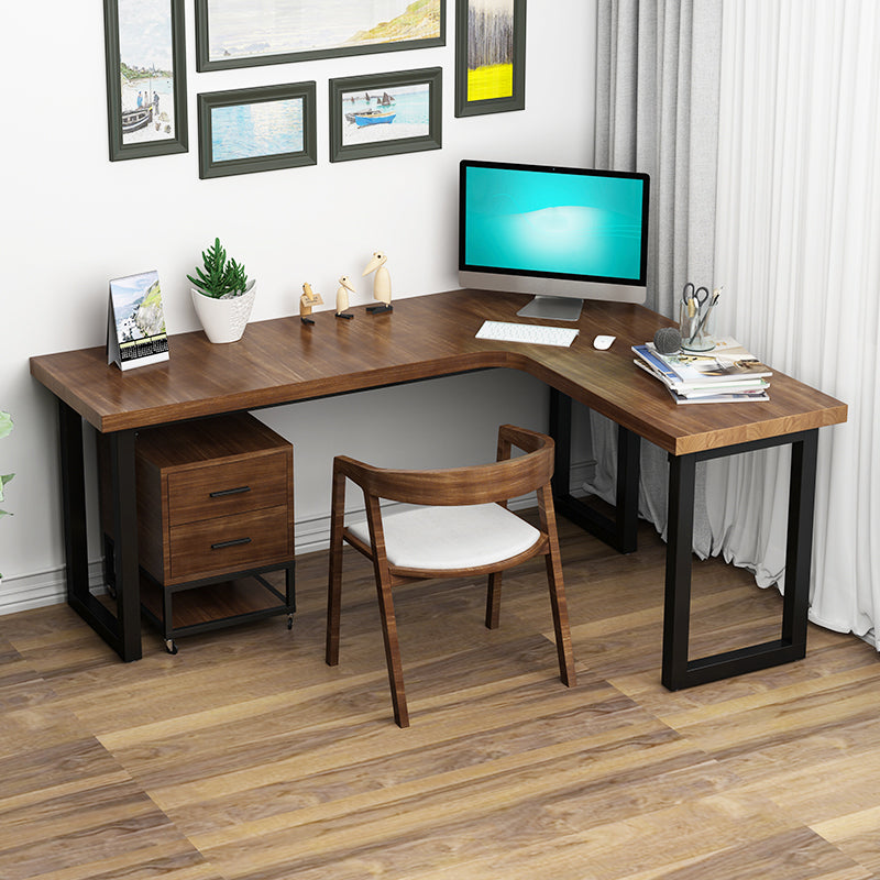 Solid Wood Industrial Office Desk L-Shape Fixed Writing Table