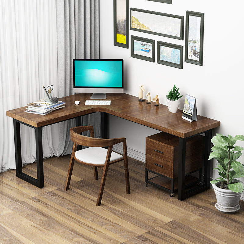 Solid Wood Industrial Office Desk L-Shape Fixed Writing Table