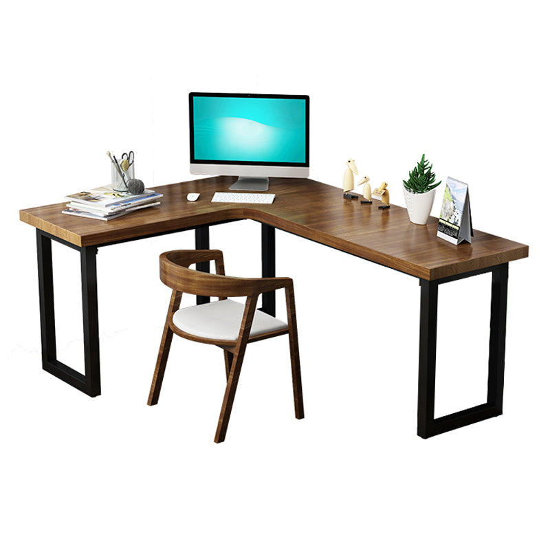 Solid Wood Industrial Office Desk L-Shape Fixed Writing Table