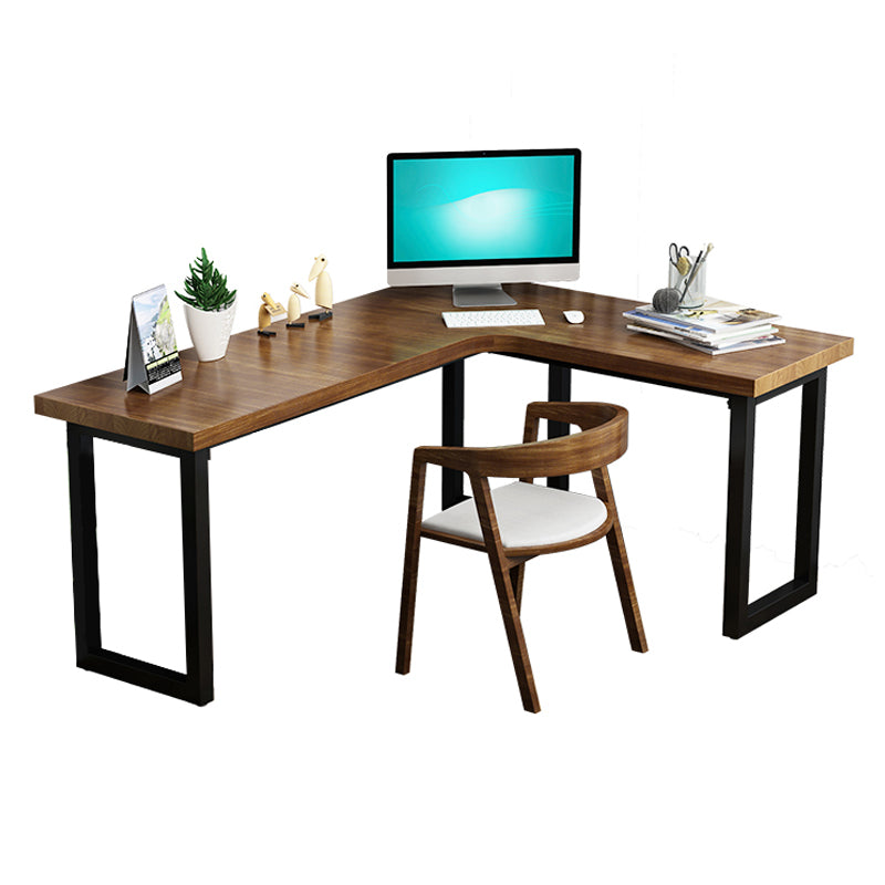 Solid Wood Industrial Office Desk L-Shape Fixed Writing Table