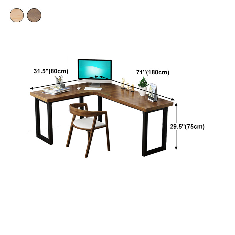 Solid Wood Industrial Office Desk L-Shape Fixed Writing Table