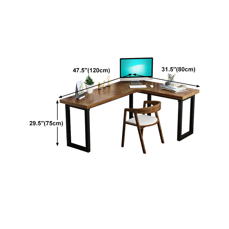 Solid Wood Industrial Office Desk L-Shape Fixed Writing Table