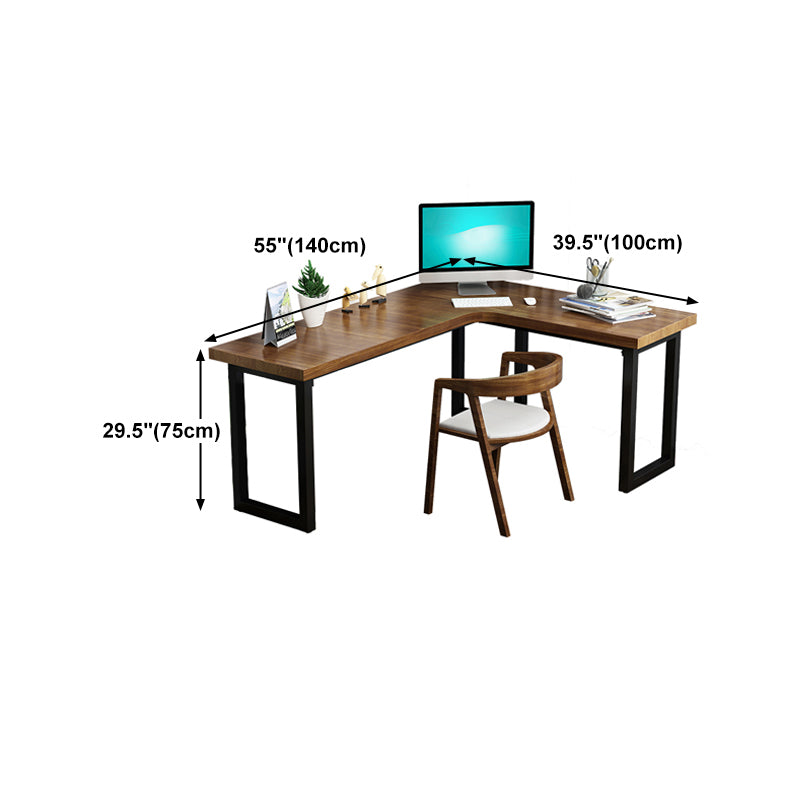 Solid Wood Industrial Office Desk L-Shape Fixed Writing Table