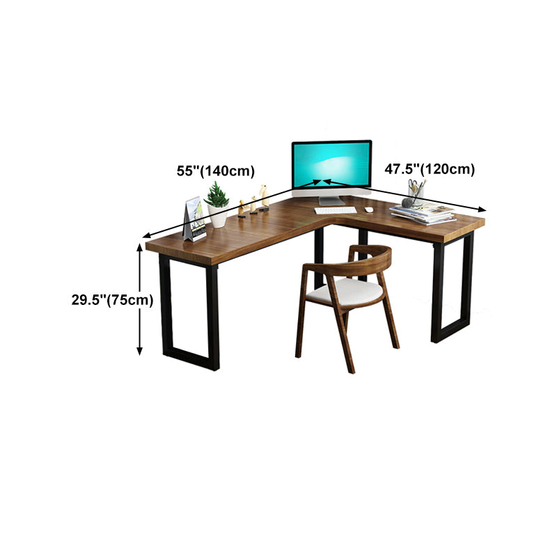 Solid Wood Industrial Office Desk L-Shape Fixed Writing Table