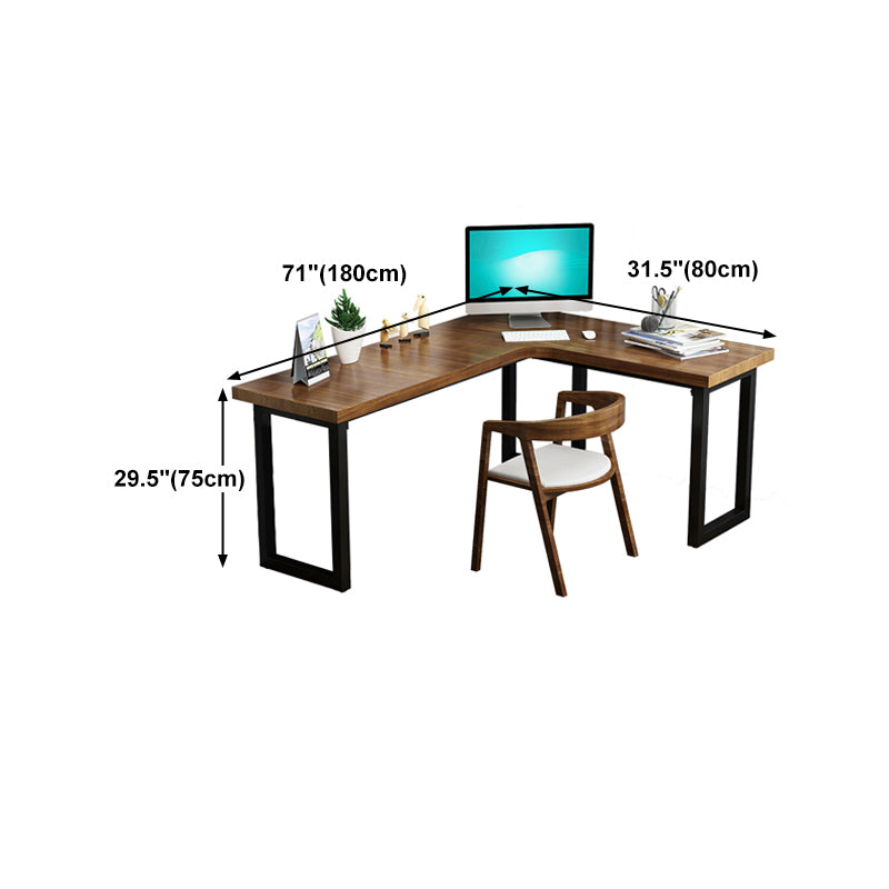 Solid Wood Industrial Office Desk L-Shape Fixed Writing Table