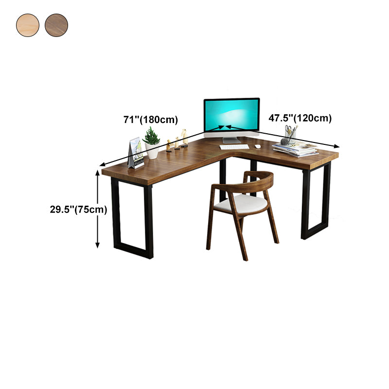 Solid Wood Industrial Office Desk L-Shape Fixed Writing Table