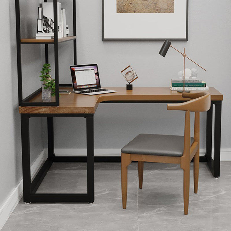 L-Shape Office Table Industrial Writing Desk with H-Shape Base