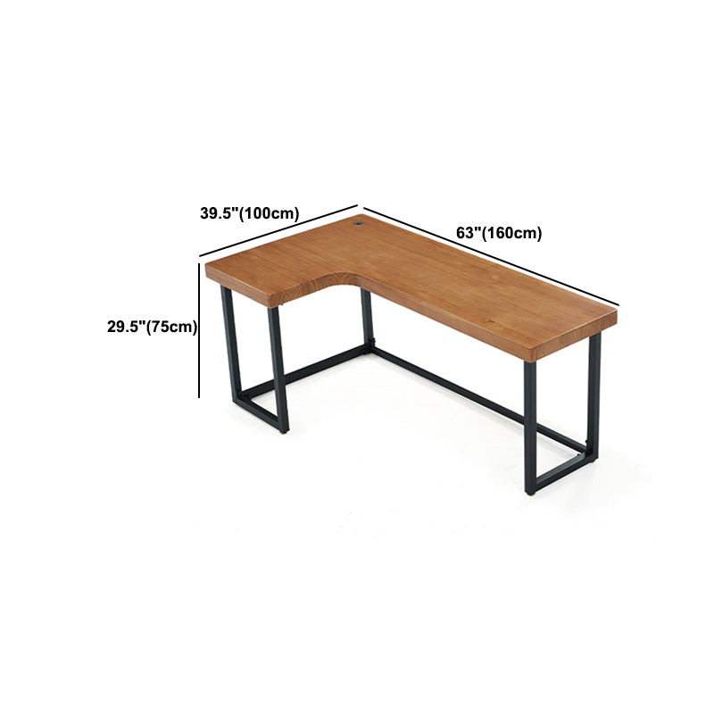 L-Shape Office Table Industrial Writing Desk with H-Shape Base