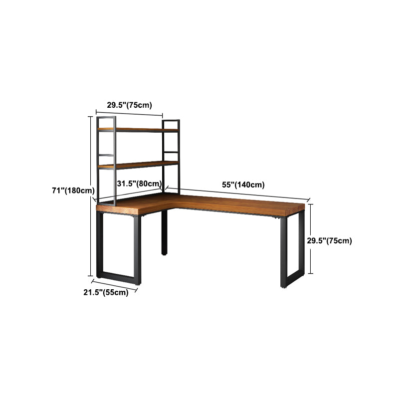 Rectangular Corner Writing Desk Solid Wood Office Desk with Iron Legs  for Bedroom