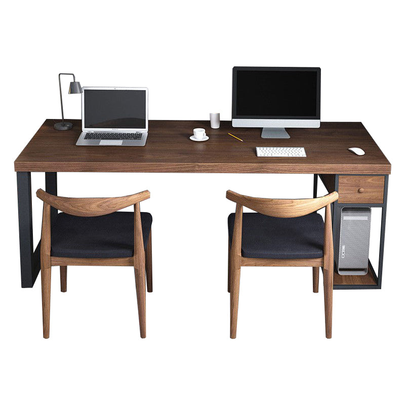 Solid Wood Computer Desk Rectangular Office Desk with Black Iron Leg for Office