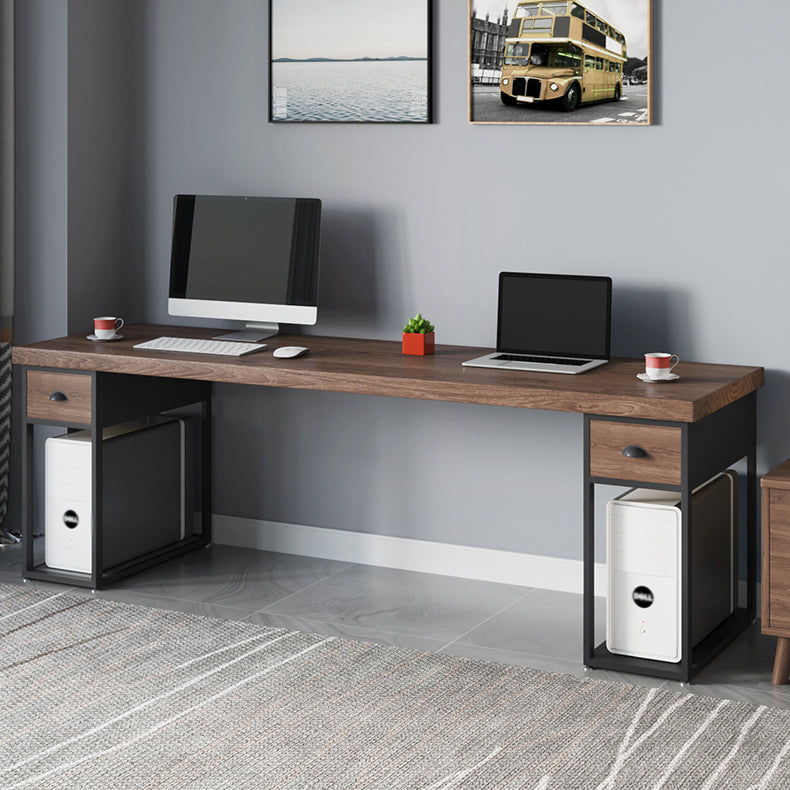 Solid Wood Computer Desk Rectangular Office Desk with Black Iron Leg for Office