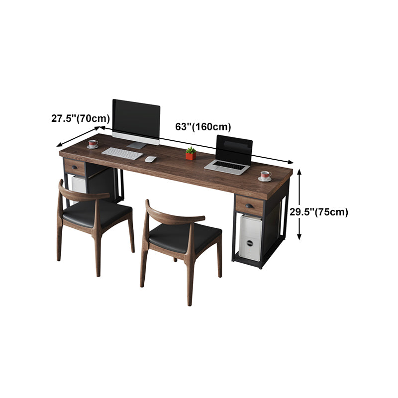 Solid Wood Computer Desk Rectangular Office Desk with Black Iron Leg for Office