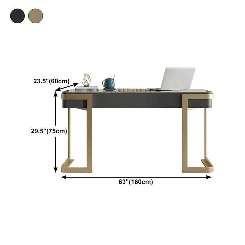 Contemporary Curved Office Desk Stone Sled Writing Desk with 2 Drawers