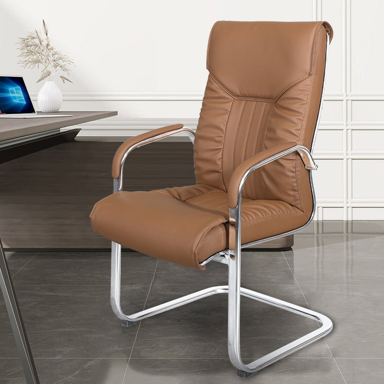 Faux Leather Desk Chair Modern Adjustable Office Chair with Fixed Arms