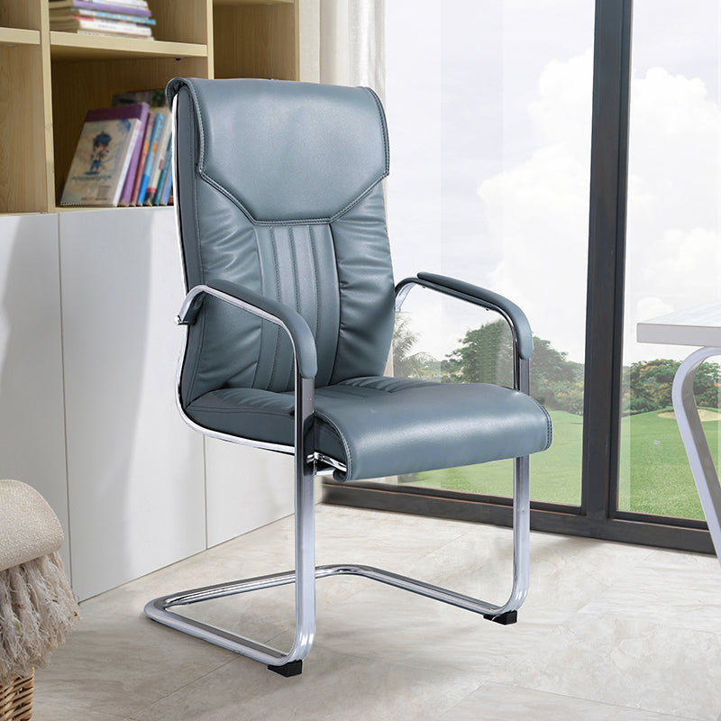 Faux Leather Desk Chair Modern Adjustable Office Chair with Fixed Arms