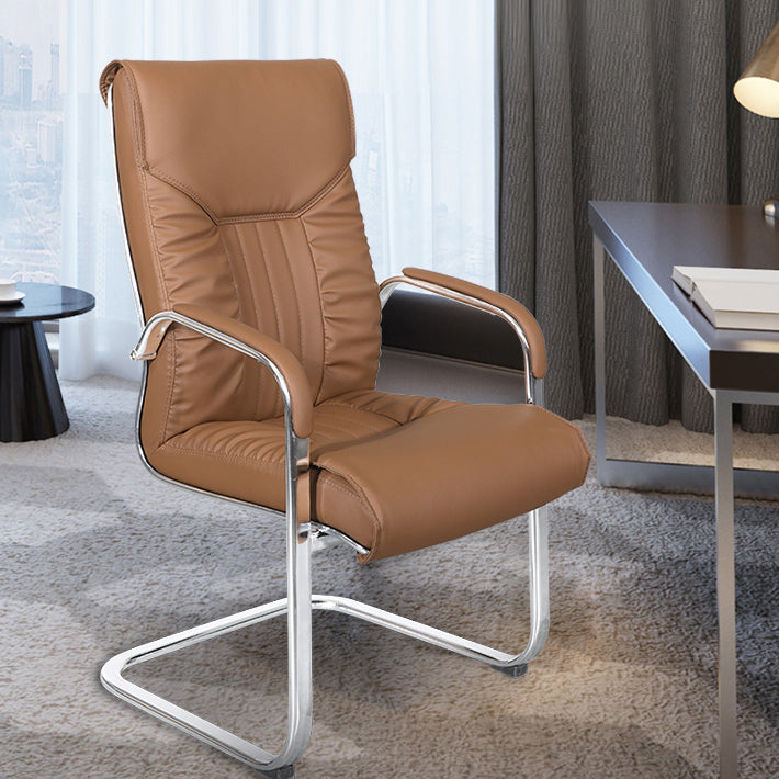 Faux Leather Desk Chair Modern Adjustable Office Chair with Fixed Arms