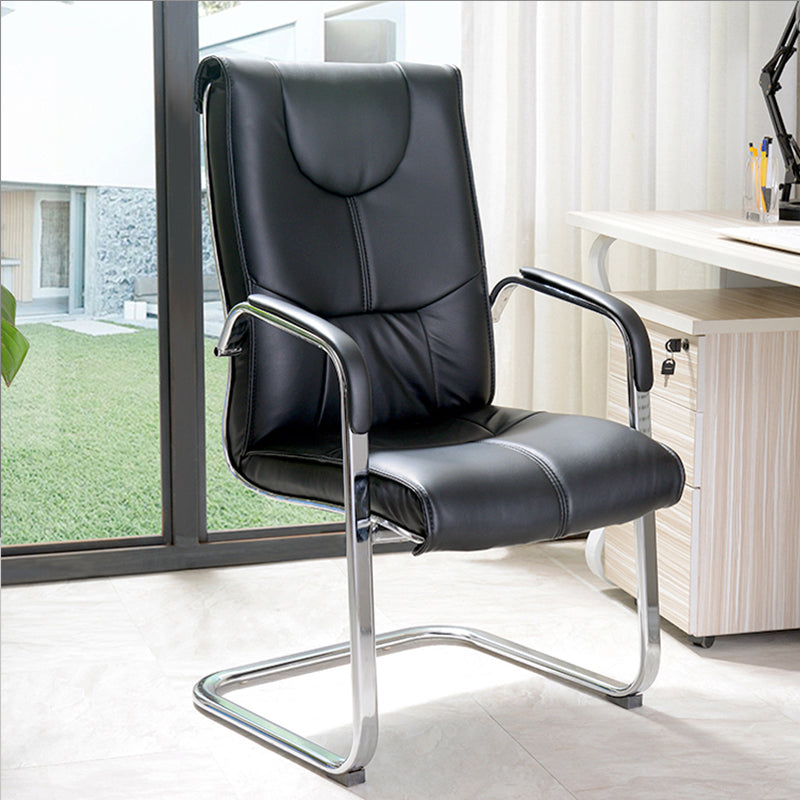 Faux Leather Desk Chair Modern Adjustable Office Chair with Fixed Arms