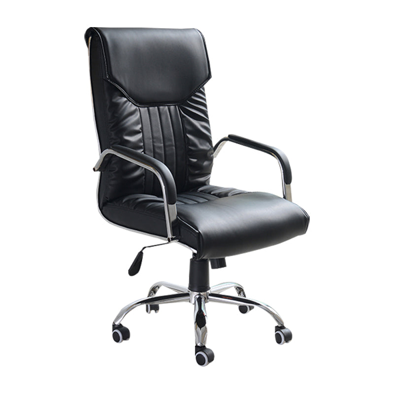 Faux Leather Desk Chair Modern Adjustable Office Chair with Fixed Arms