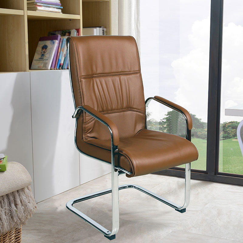 Faux Leather Desk Chair Modern Adjustable Office Chair with Fixed Arms