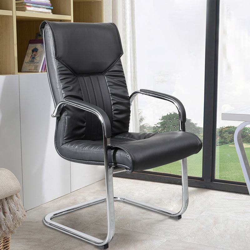 Faux Leather Desk Chair Modern Adjustable Office Chair with Fixed Arms