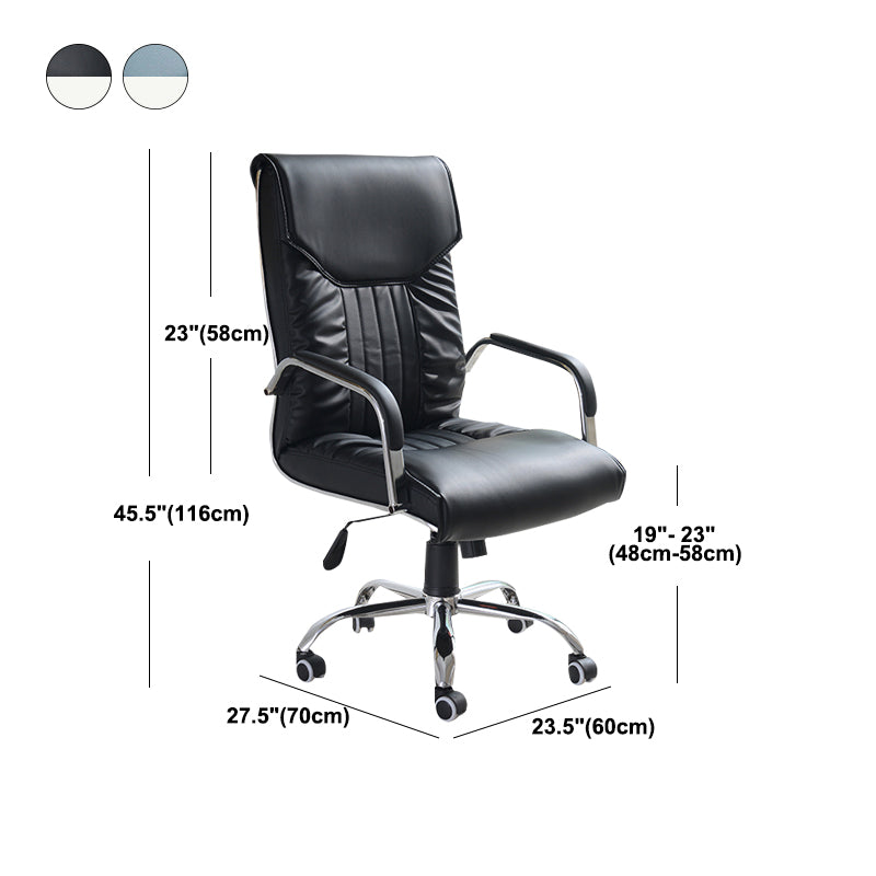 Faux Leather Desk Chair Modern Adjustable Office Chair with Fixed Arms