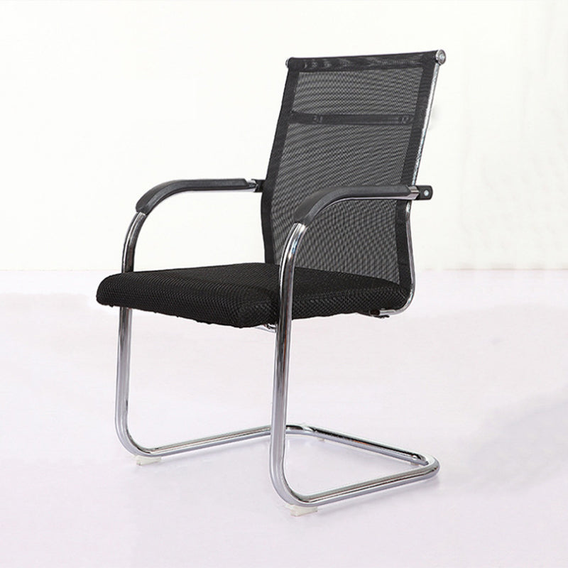 Modern Black and Beige Metal Desk Chair with Mid Back Home Office Chair