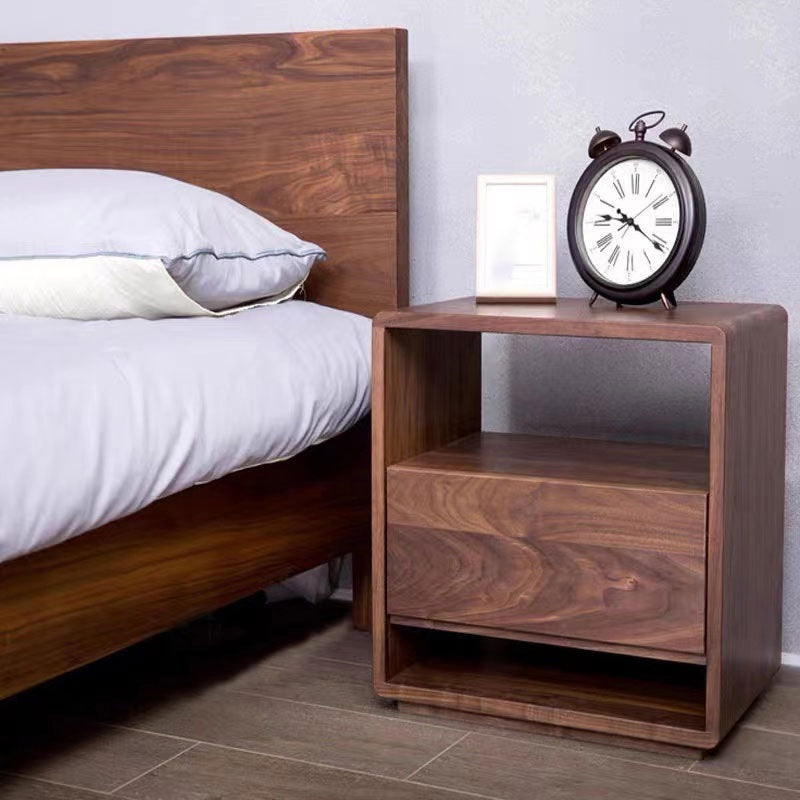 Modern 20" H Bed Nightstand Solid Wood Open Storage 1-Drawer Night Table