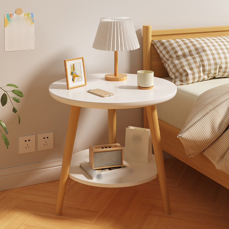 Round Modern Nightstand Imitation Wood Open Storage Night Table with Legs