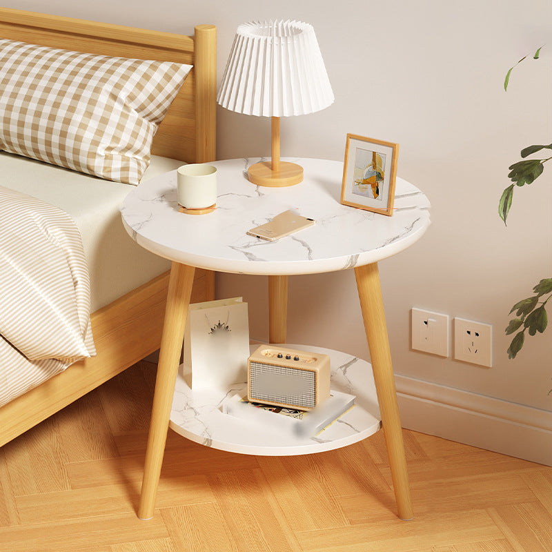 Round Modern Nightstand Imitation Wood Open Storage Night Table with Legs