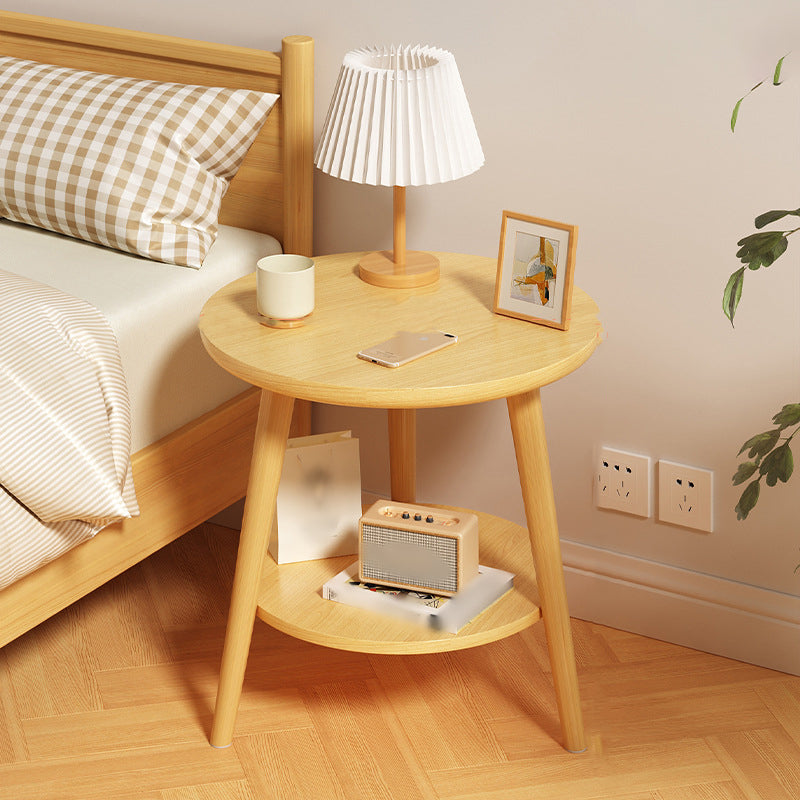 Round Modern Nightstand Imitation Wood Open Storage Night Table with Legs