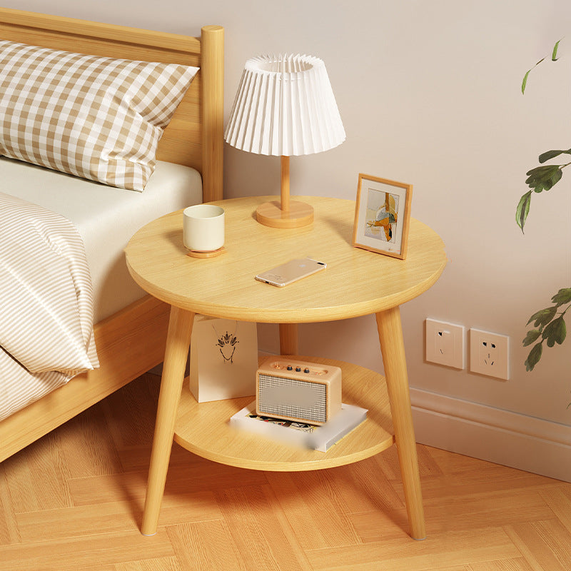 Round Modern Nightstand Imitation Wood Open Storage Night Table with Legs