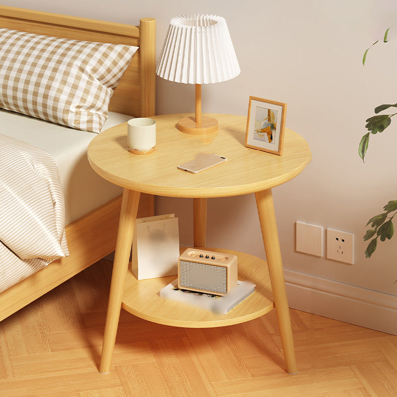 Round Modern Nightstand Imitation Wood Open Storage Night Table with Legs