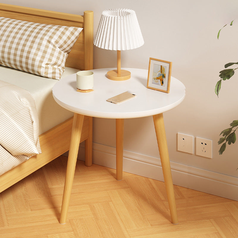 Round Modern Nightstand Imitation Wood Open Storage Night Table with Legs